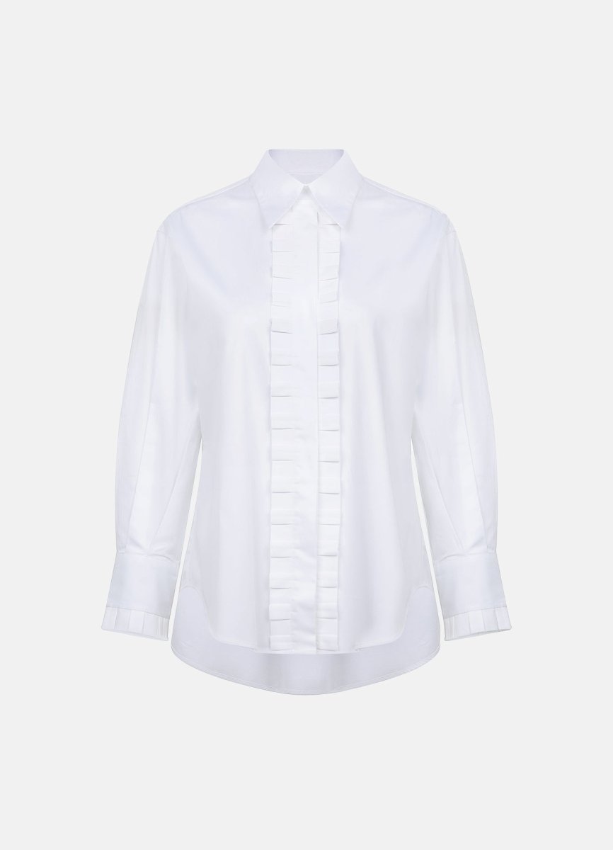Settima Ruffled White Organic Cotton Shirt