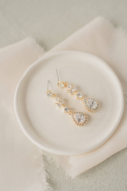 IN STORE ONLY Gold Bridal Swarovski Crystal Drop Earrings